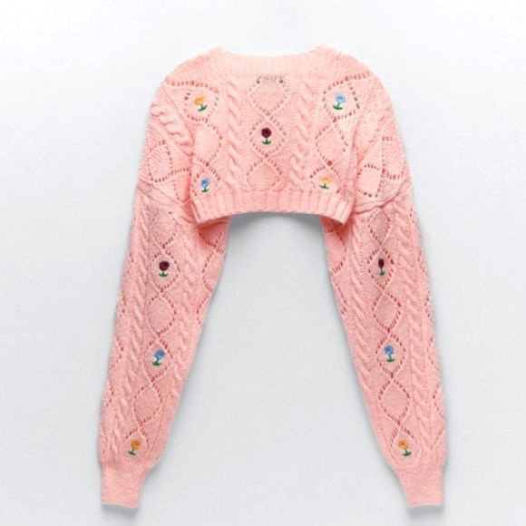 Zara Sweaters Zara Pink Pointele Knit Arm Warmer Cardigan Poshmark